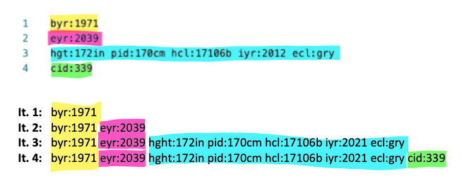 Example for iteratively concatenating lines for a password file